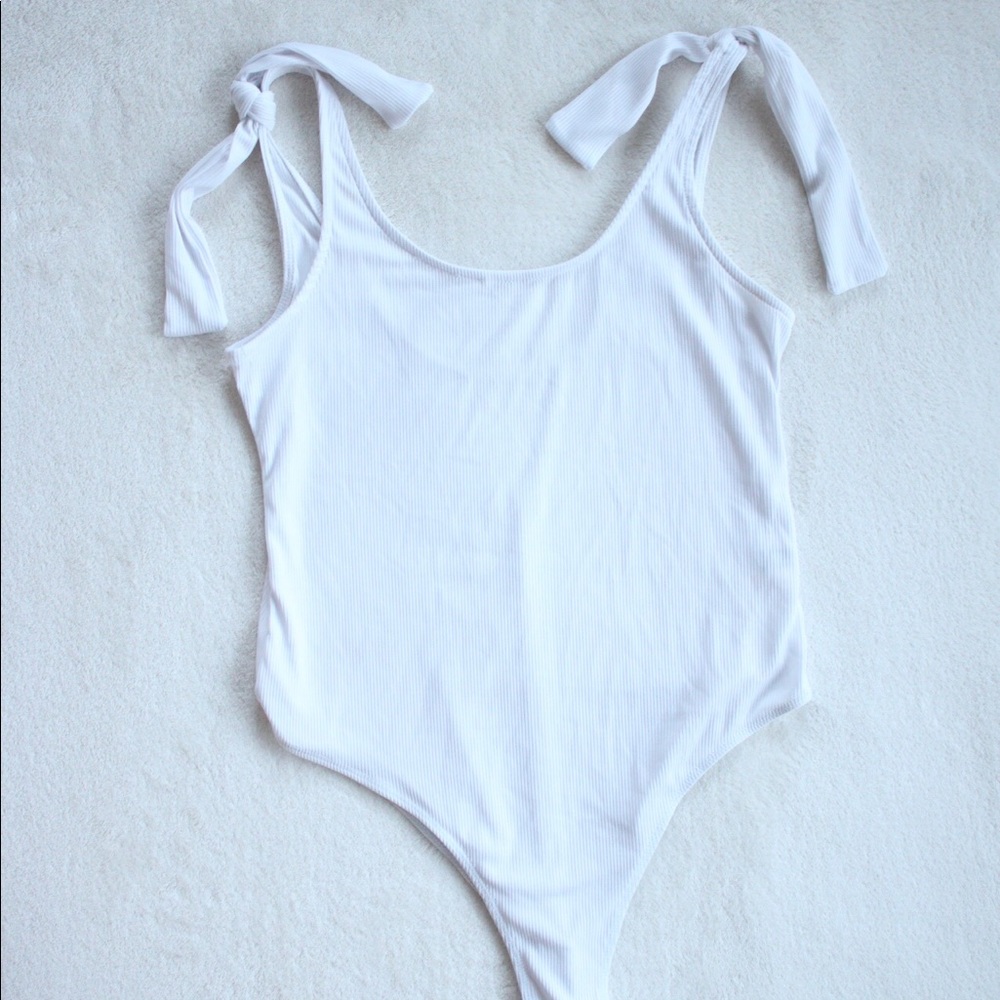 White Snap Body Suit with Bow Sleeves
